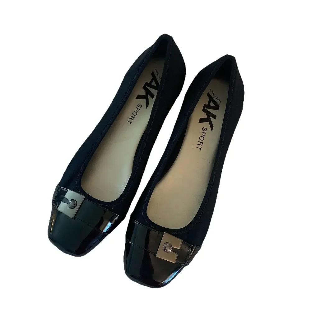 Anne Klein Black Flats with Silver Accents - Picture 1 of 10